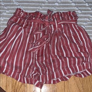 Red and white striped paperbag shorts